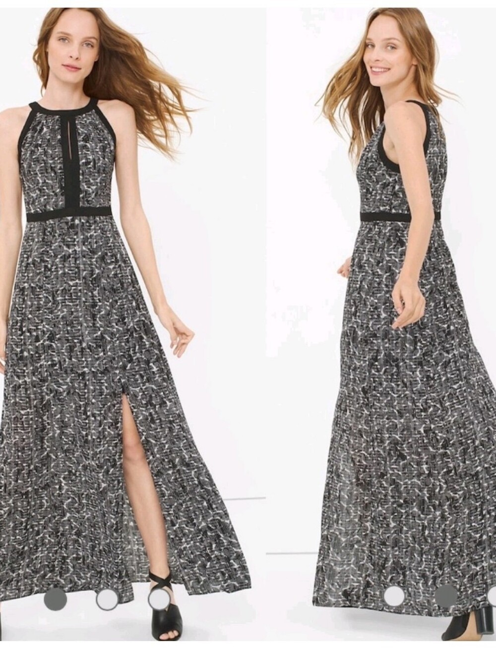 Black Hoysr White Market High Neckline Black & White Print Maxi Dress Size 4